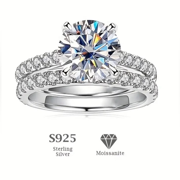 1 carat 2 piece set Diamond Engagement Wedding Band Set 925 Sterling Silver - Picture 3 of 6